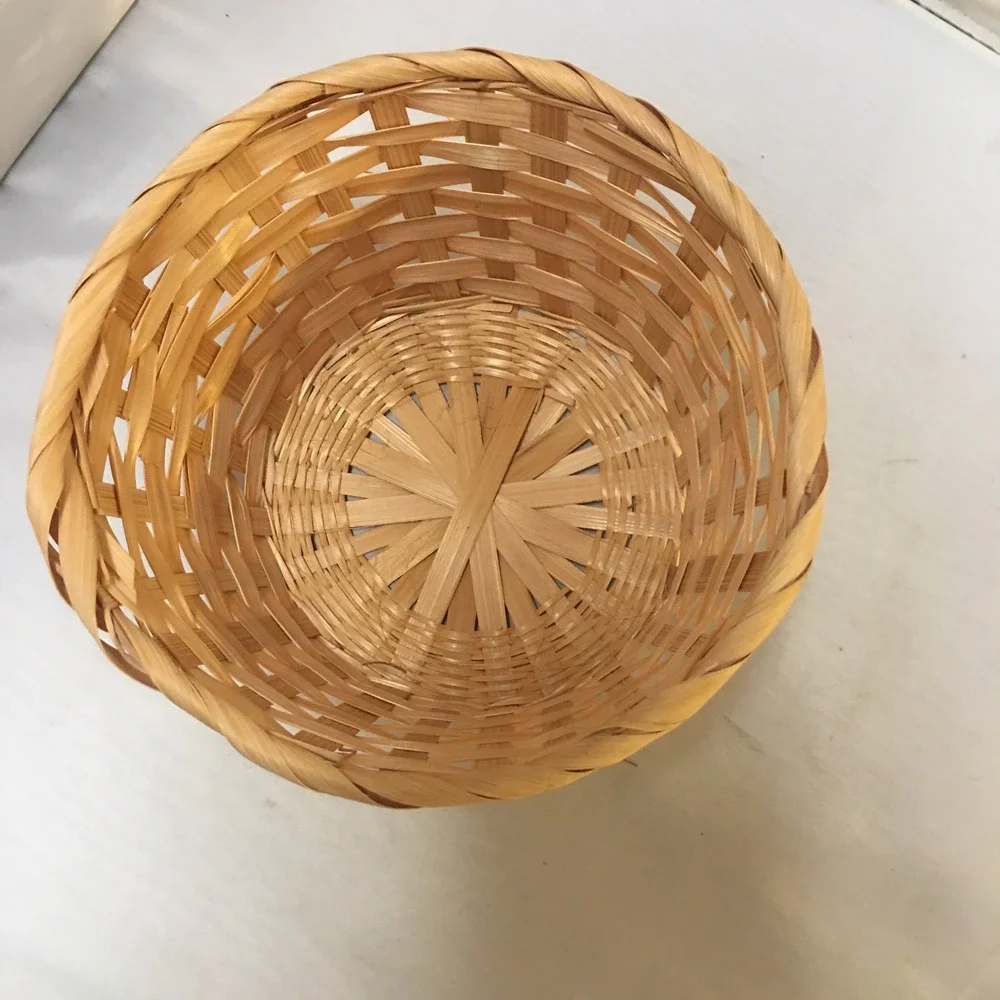 Woven Bamboo Basket Medium Natural Tan Round Decorative Storage Cottagecore